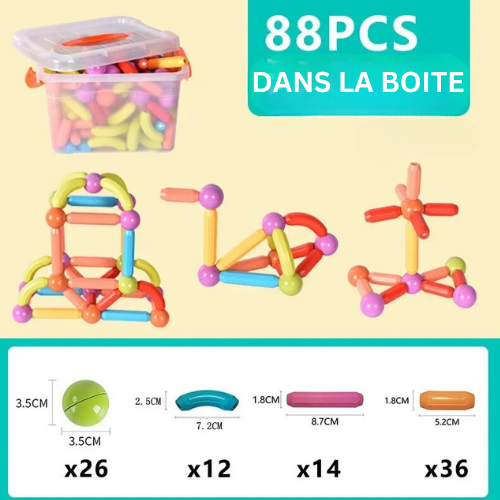 MagneBuild 3D - Bâtons de Construction Magnétiques : L'Aventure Éducative